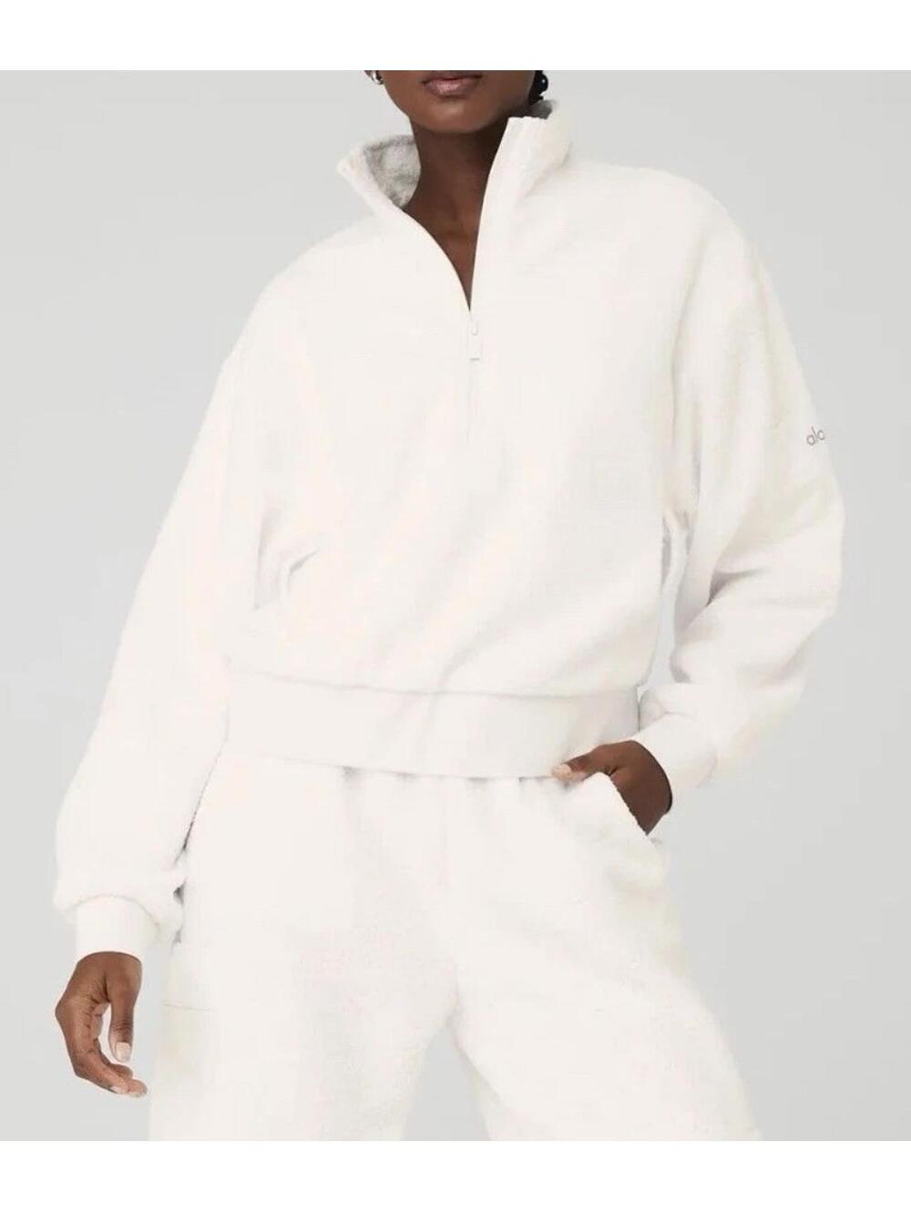 ALO Micro Sherpa Solstice 1/2 Zip Pullover Ivory Women's Small - Picture 3 of 11
